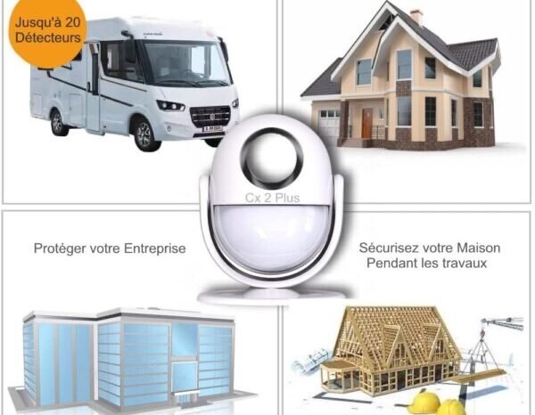 
								Alarme de Camping Car – Alarme de Porte – Sirène 125 DB Détecteur de Mouvement – 4 Détecteurs d’ouverture- 2 Télécommandes – 8 Autocollants – Alarme Maison full									