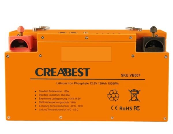 
								Batterie LiFePO4 120Ah 12.8V pour camping-car caravane camping bateau hors réseau avec Bluetooth full									