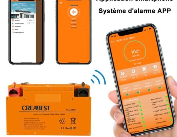 
								Batterie LiFePO4 120Ah 12.8V pour camping-car caravane camping bateau hors réseau avec Bluetooth full									
