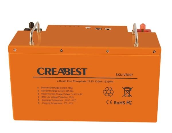 
								Batterie LiFePO4 120Ah 12.8V pour camping-car caravane camping bateau hors réseau avec Bluetooth full									