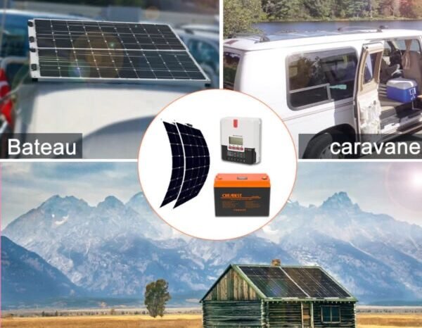 
								Kit Panneau Solaire Souple 200W pour Camping-car, Caravane, Bateau avec batterie LiFePO4 full									